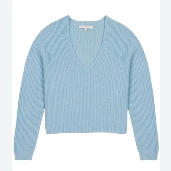 NWT Naked Cashmere Lucia in Island Blue Fisherman Cropped V-Neck Sweater L - Picture 1 of 8